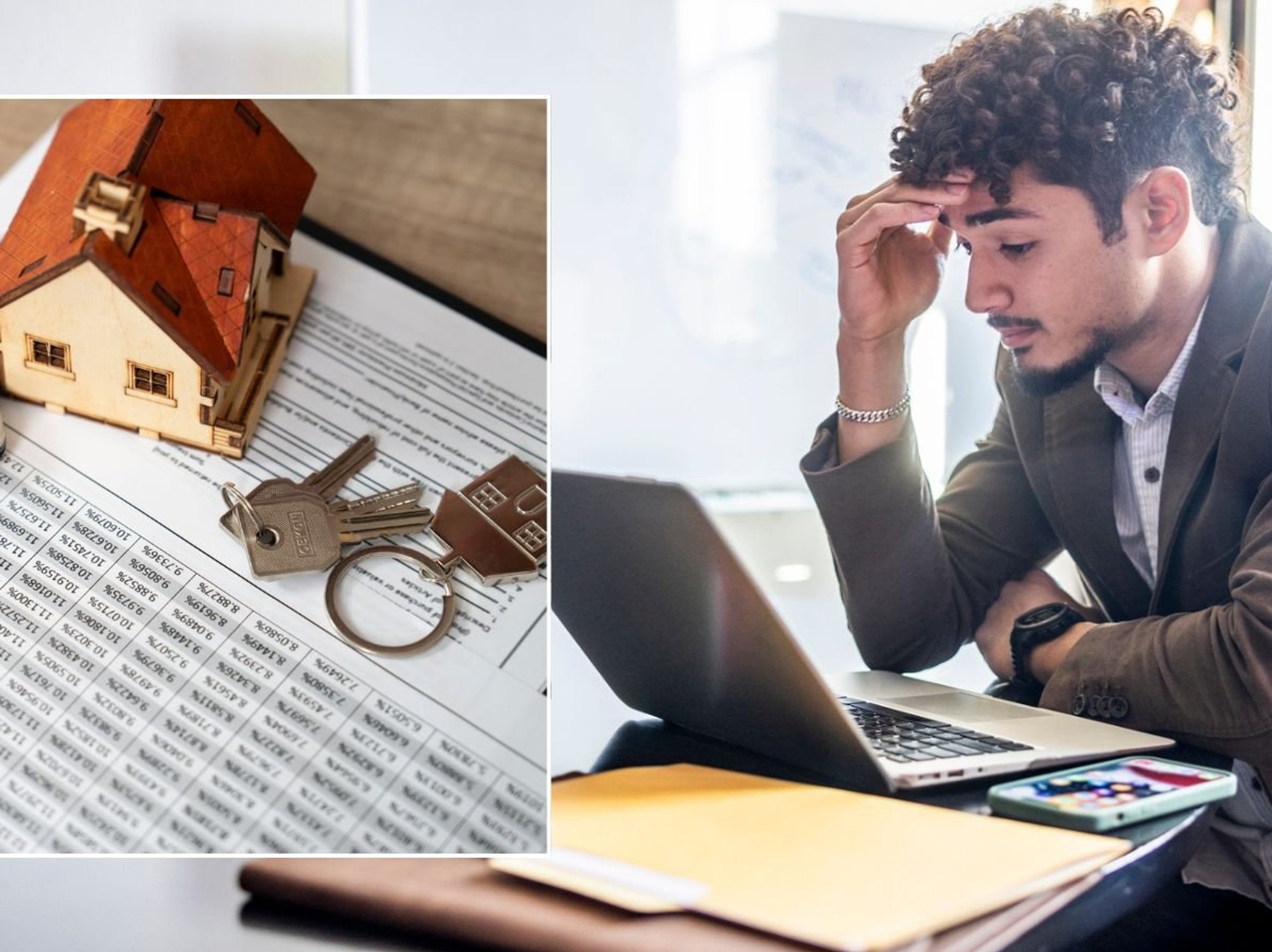 Man on computer and mortgage deal