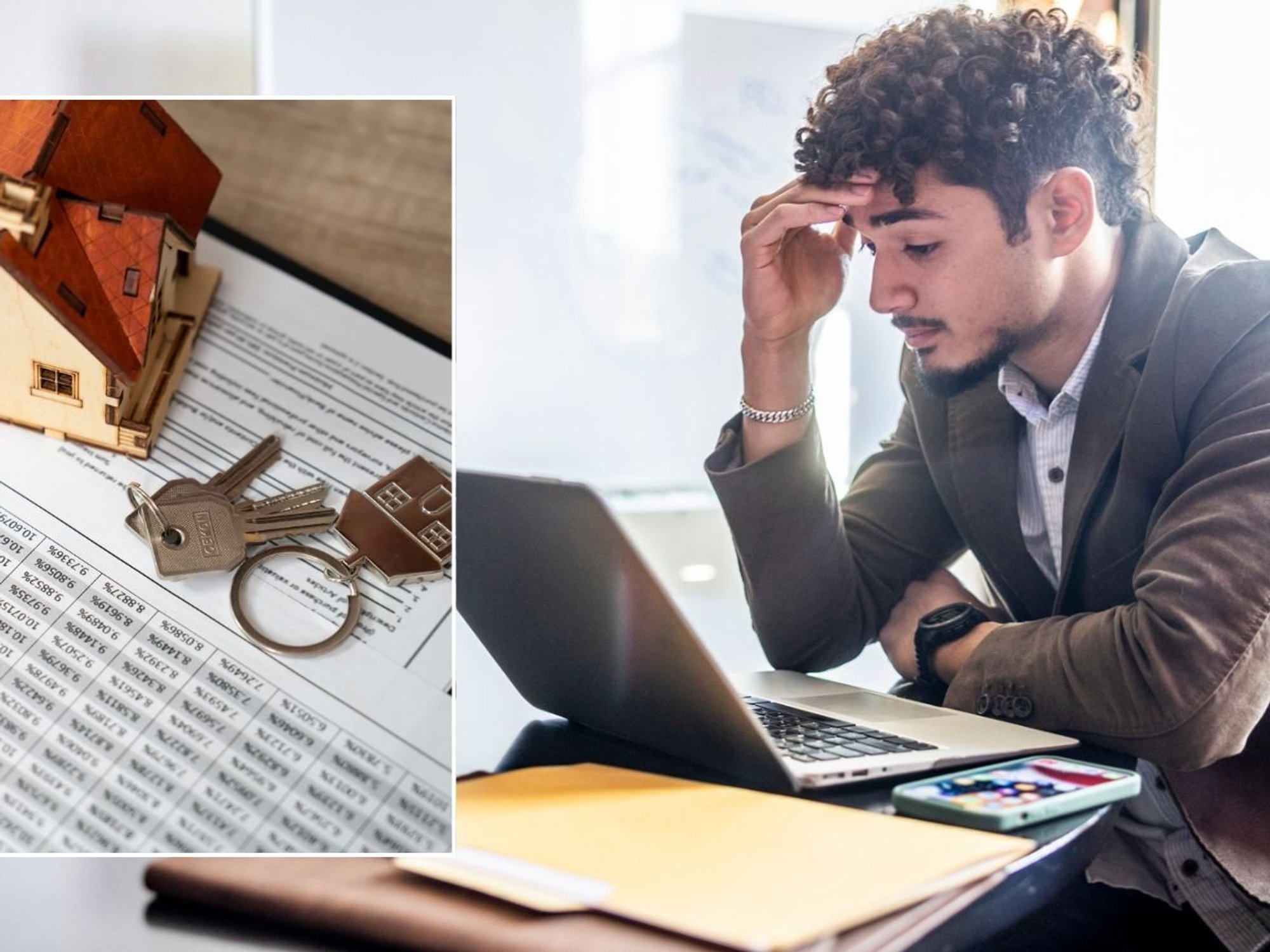 Man on computer and mortgage deal
