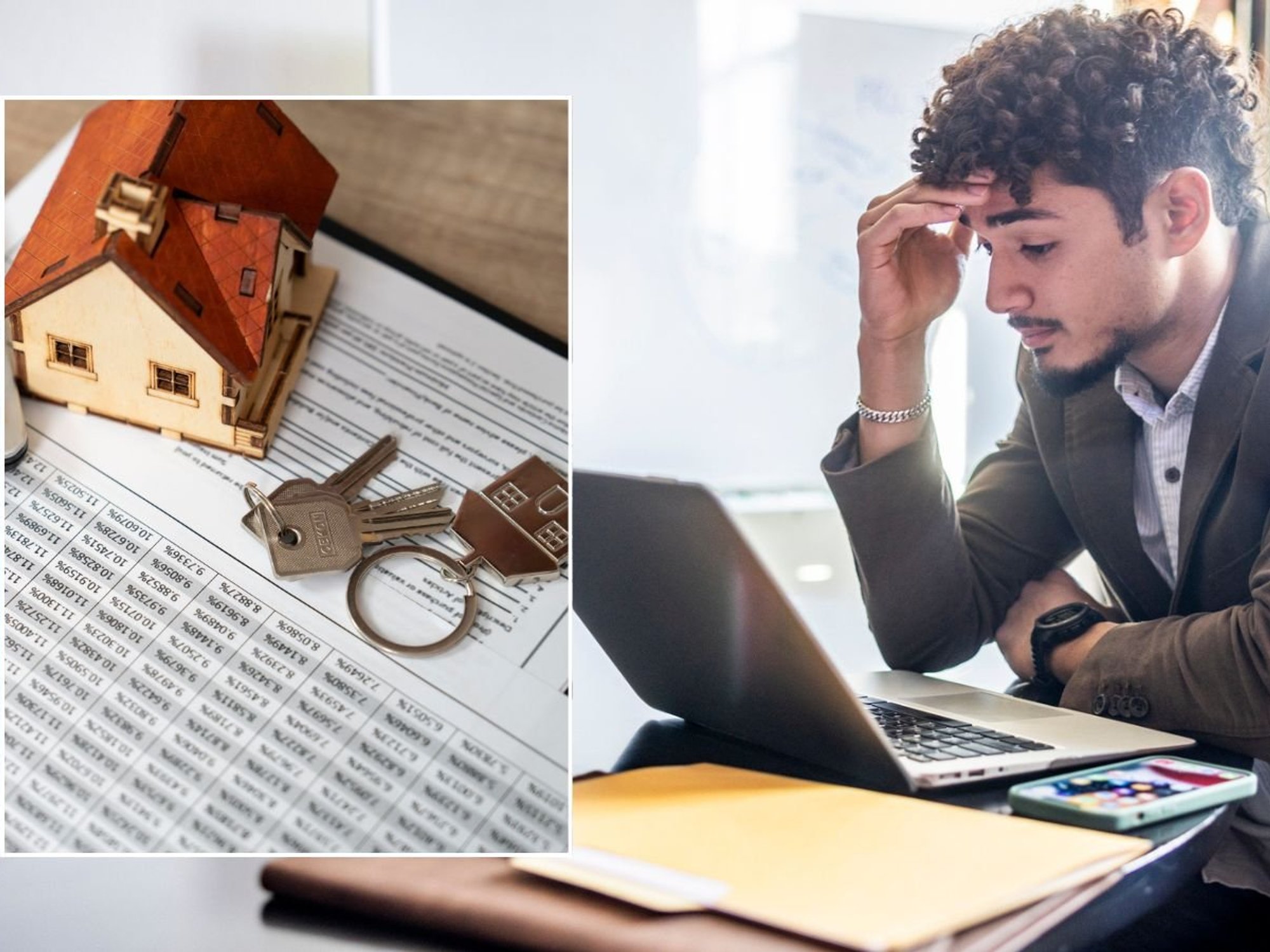 Man on computer and mortgage deal