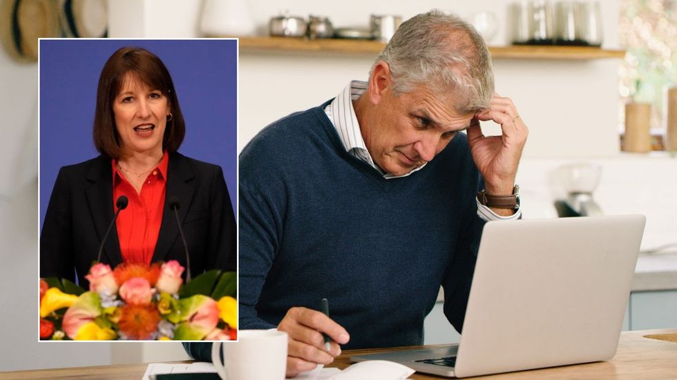 Man on laptop and Rachel Reeves