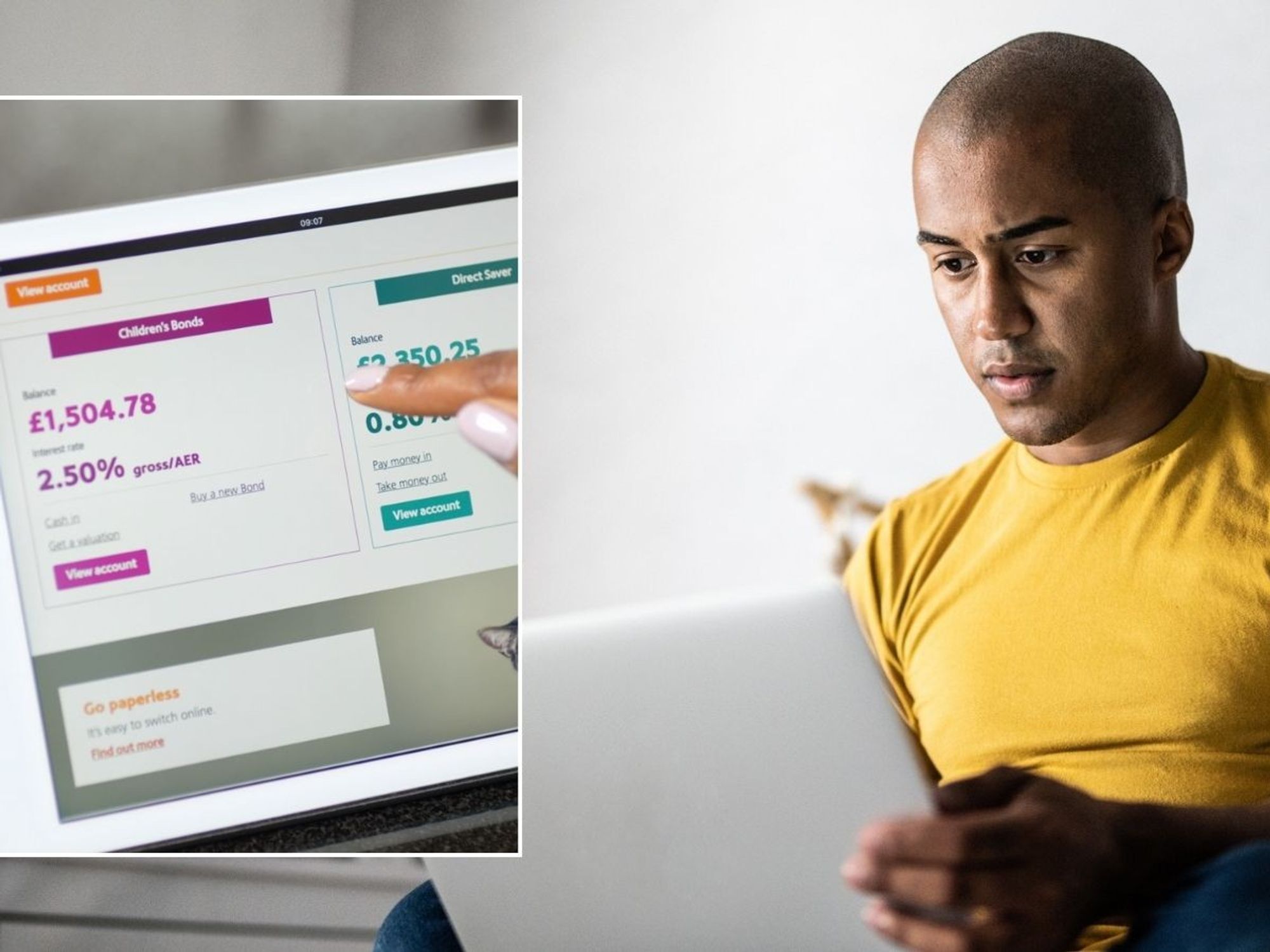 Man on pad and Premium Bonds account