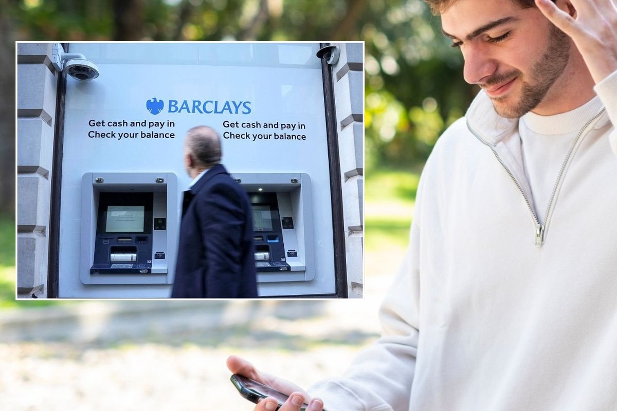 Man on phone and Barclays bank
