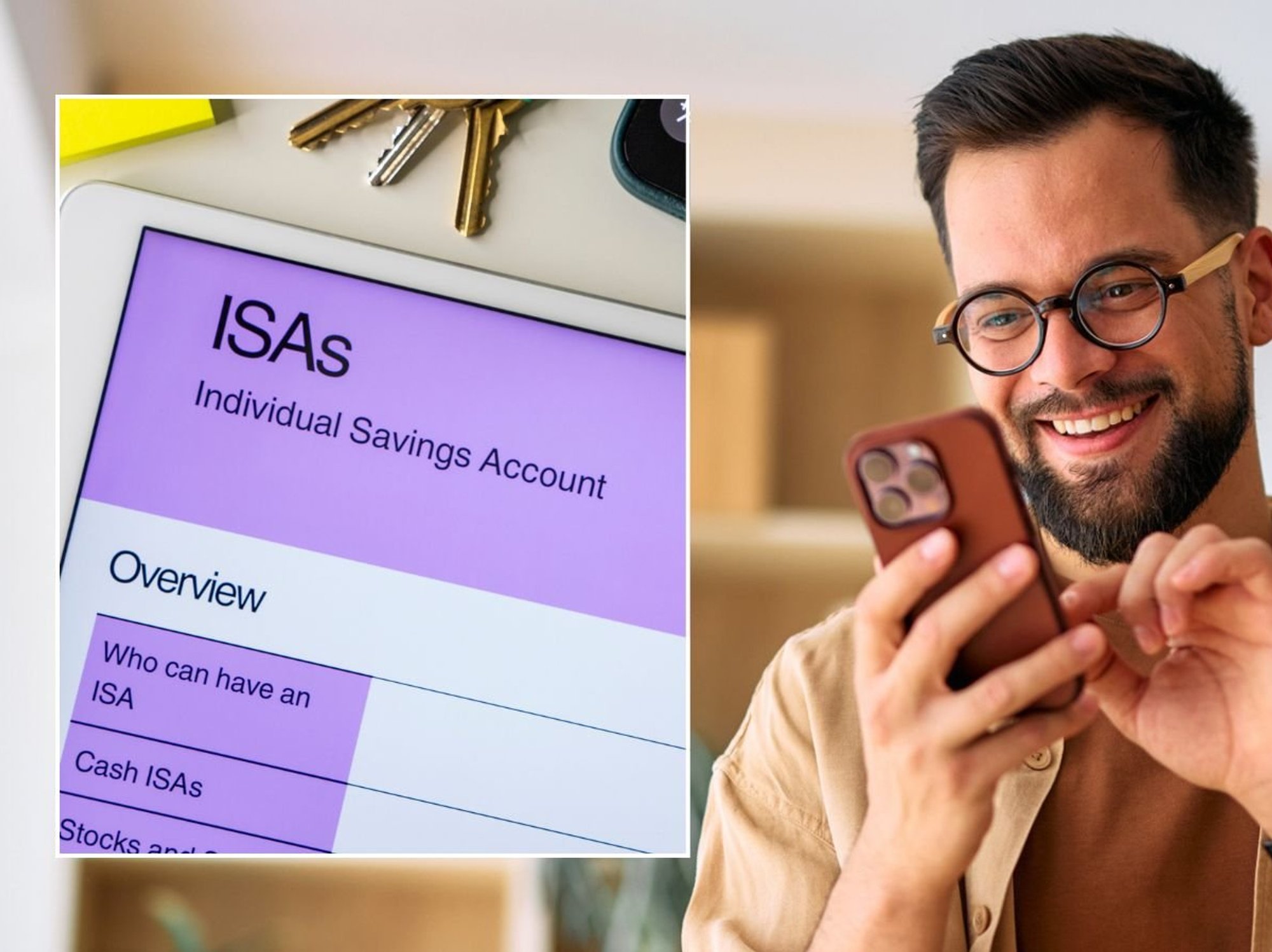 Man on phone and ISA account on table