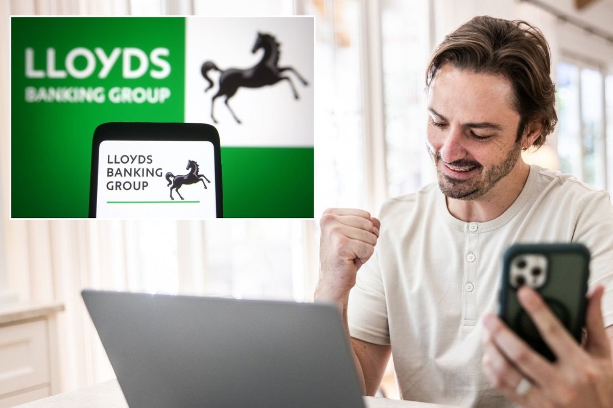 Man on phone and Lloyds Bank app