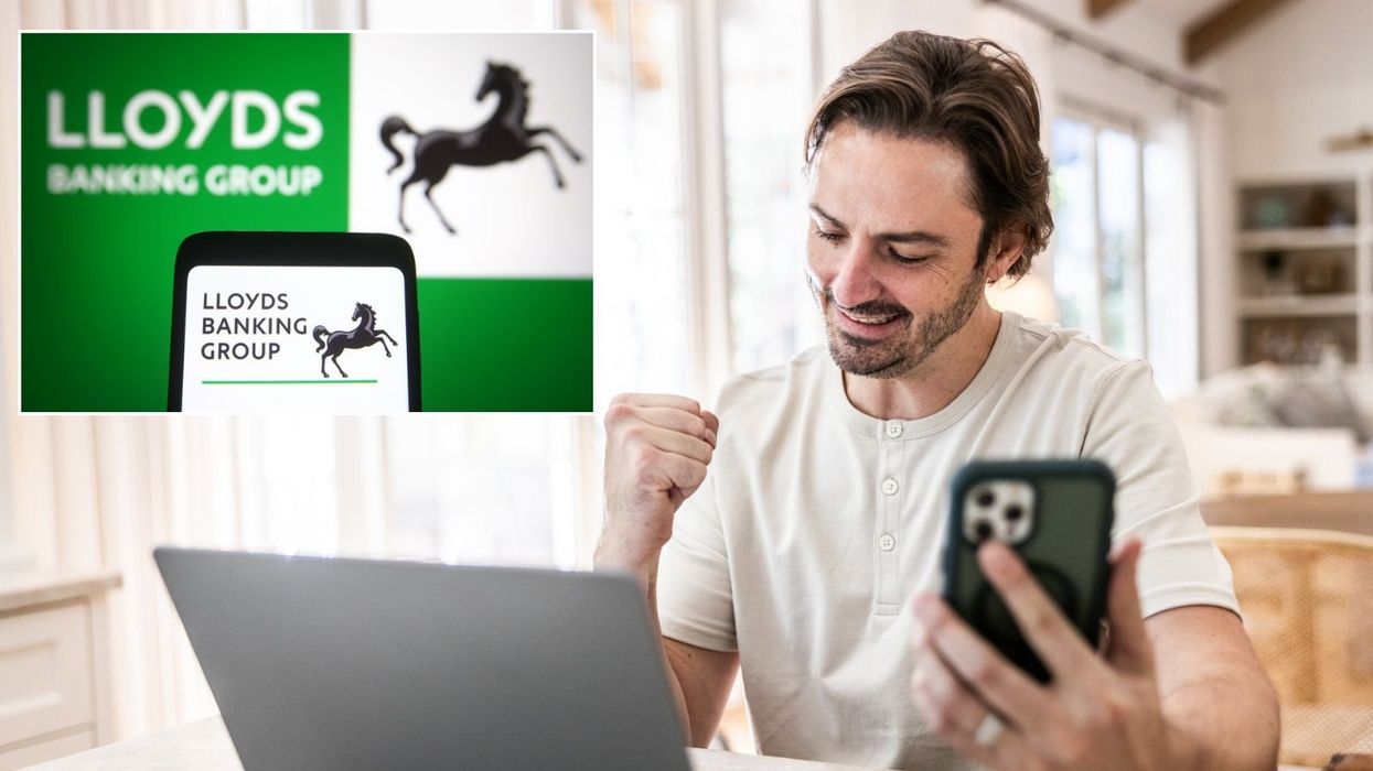 Man on phone and Lloyds Bank app