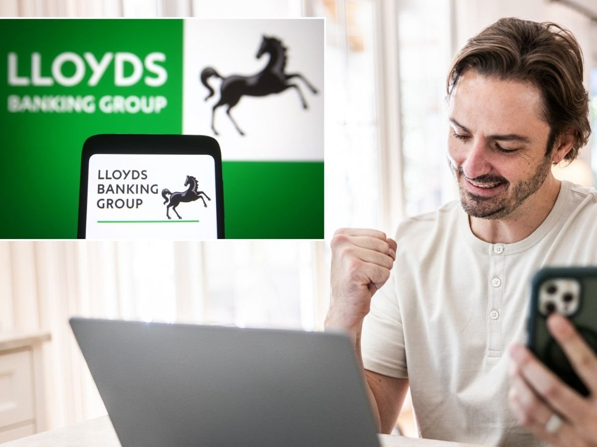 Man on phone and Lloyds Bank app