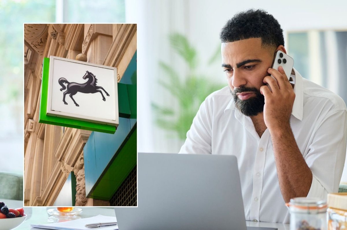 Man on phone and Lloyds Bank sign