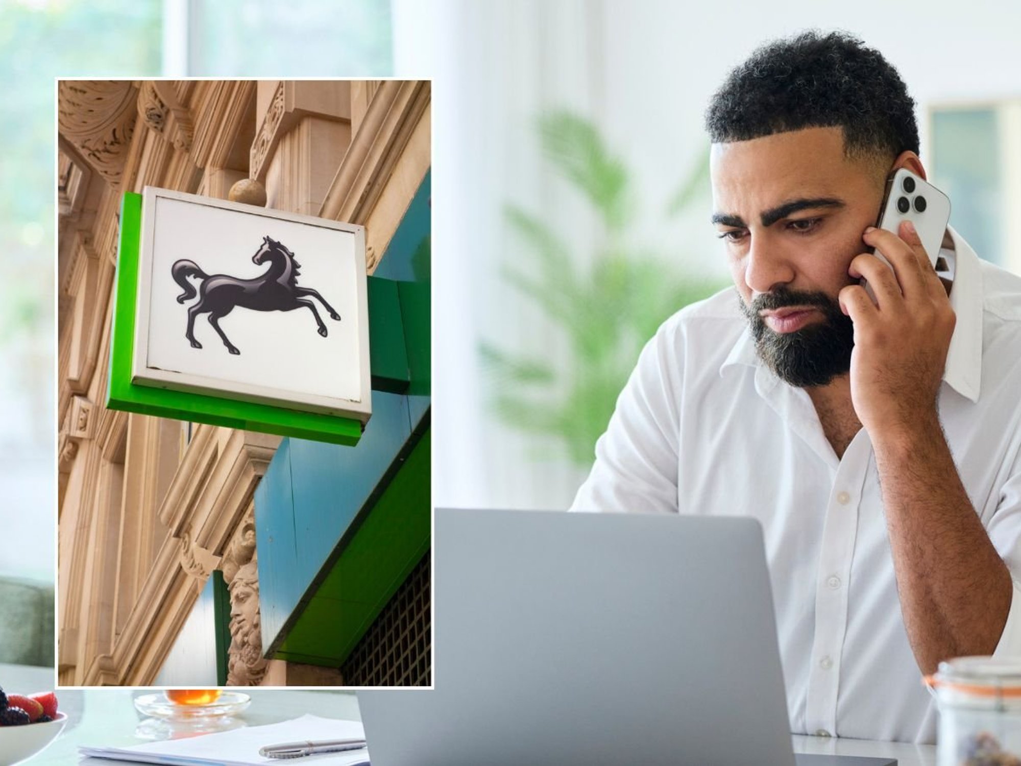 Man on phone and Lloyds Bank sign