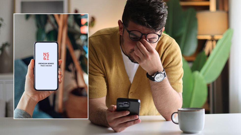 Man on phone and NS&I phone checker