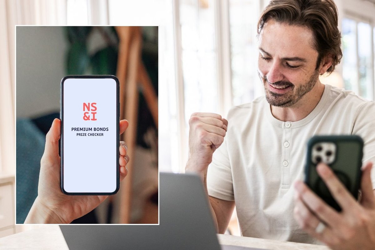 Man on phone and NS&I Premium Bonds prize checker