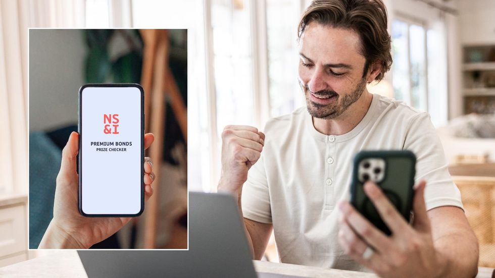 Man on phone and NS&I Premium Bonds prize checker