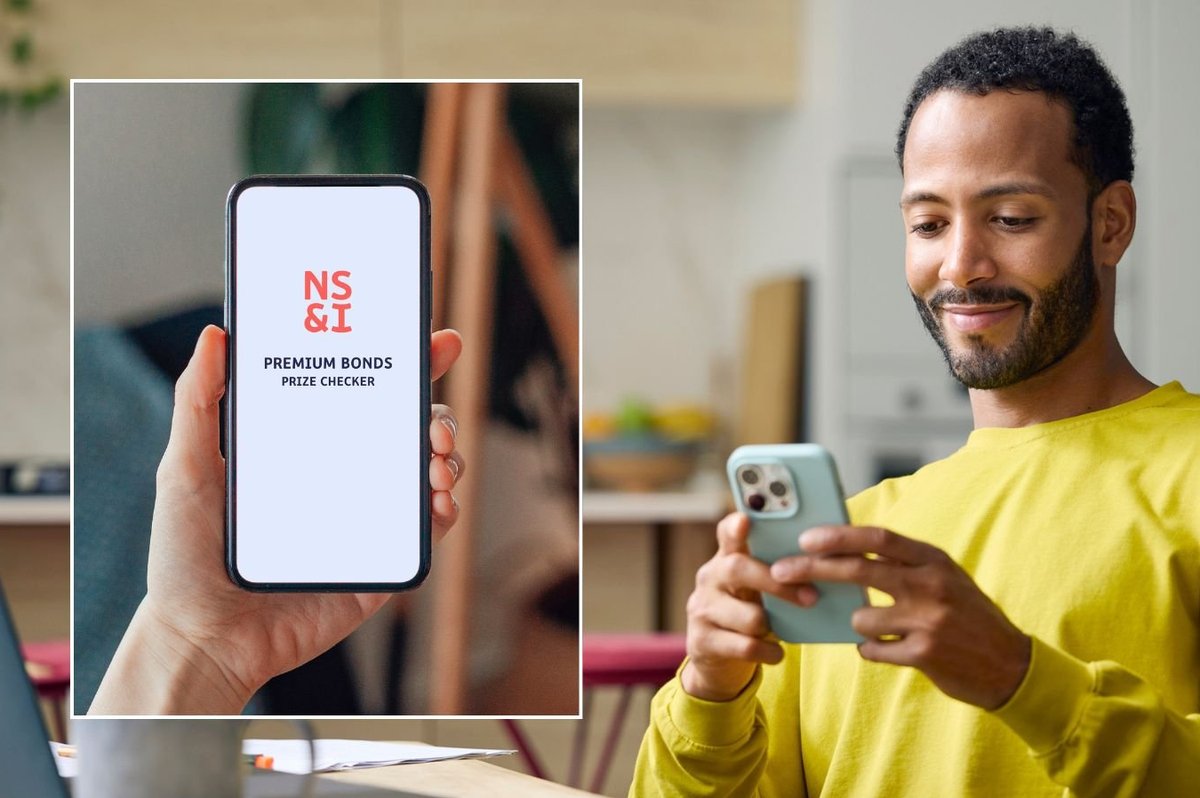 Man on phone and Premium Bonds checker