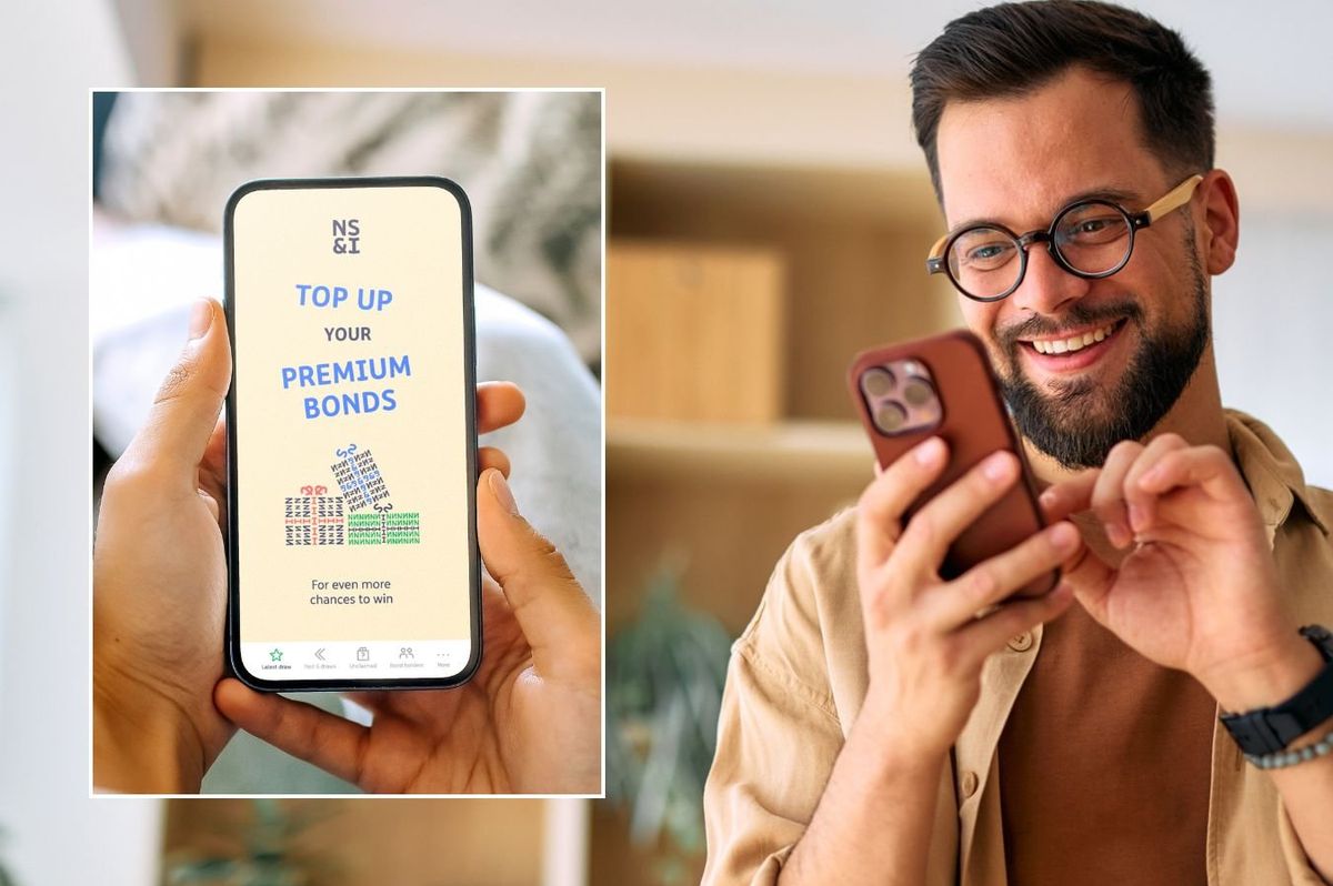 Man on phone and Premium Bonds prize checker