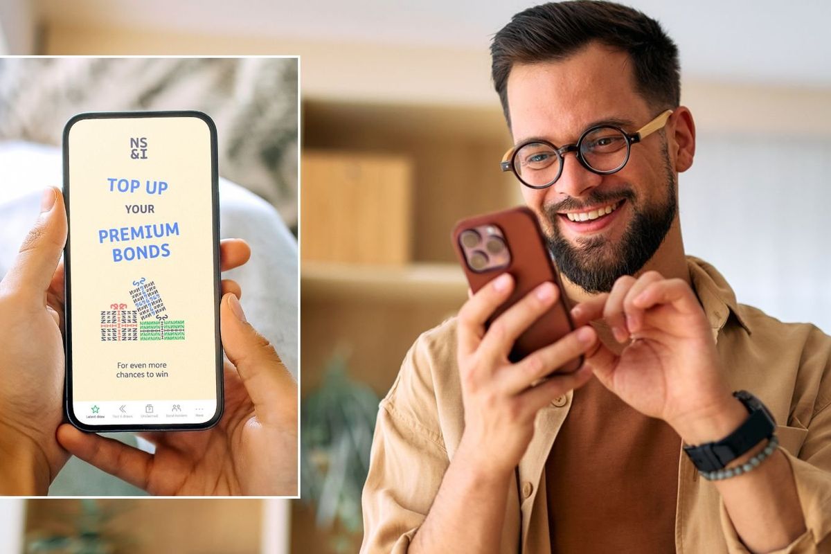 Man on phone and Premium Bonds prize checker