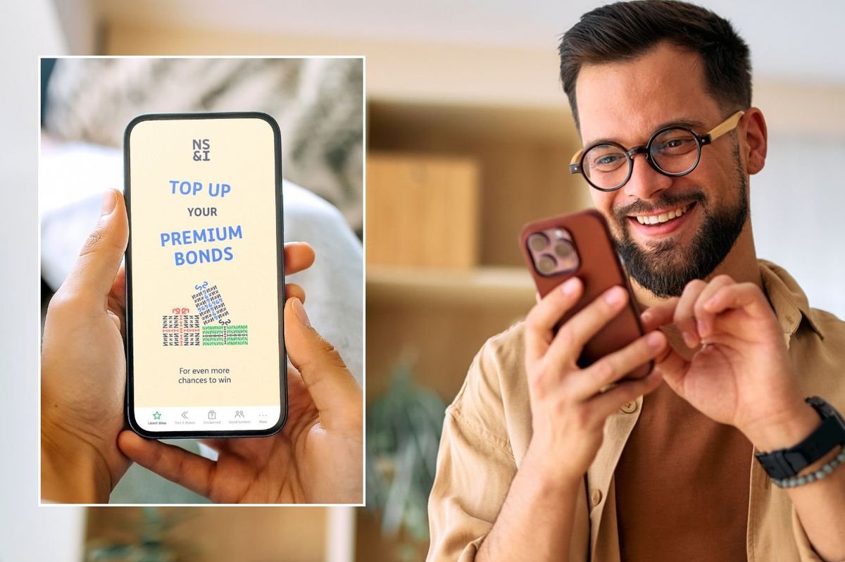 Man on phone and Premium Bonds prize checker