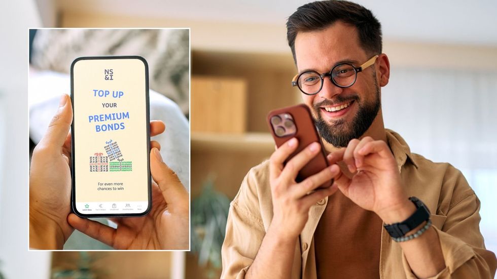 Man on phone and Premium Bonds prize checker
