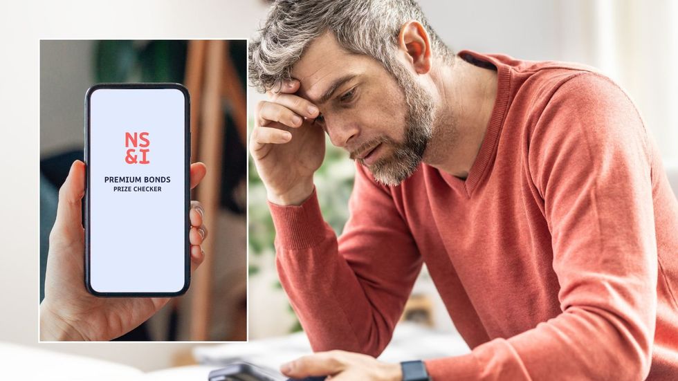 Man on phone and Premium Bonds prize checker