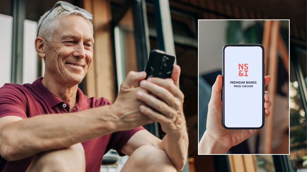 Man on phone and Premium Bonds prize checker