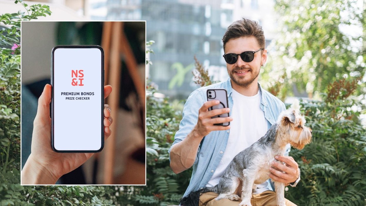Man on phone and Premium Bonds prize checker