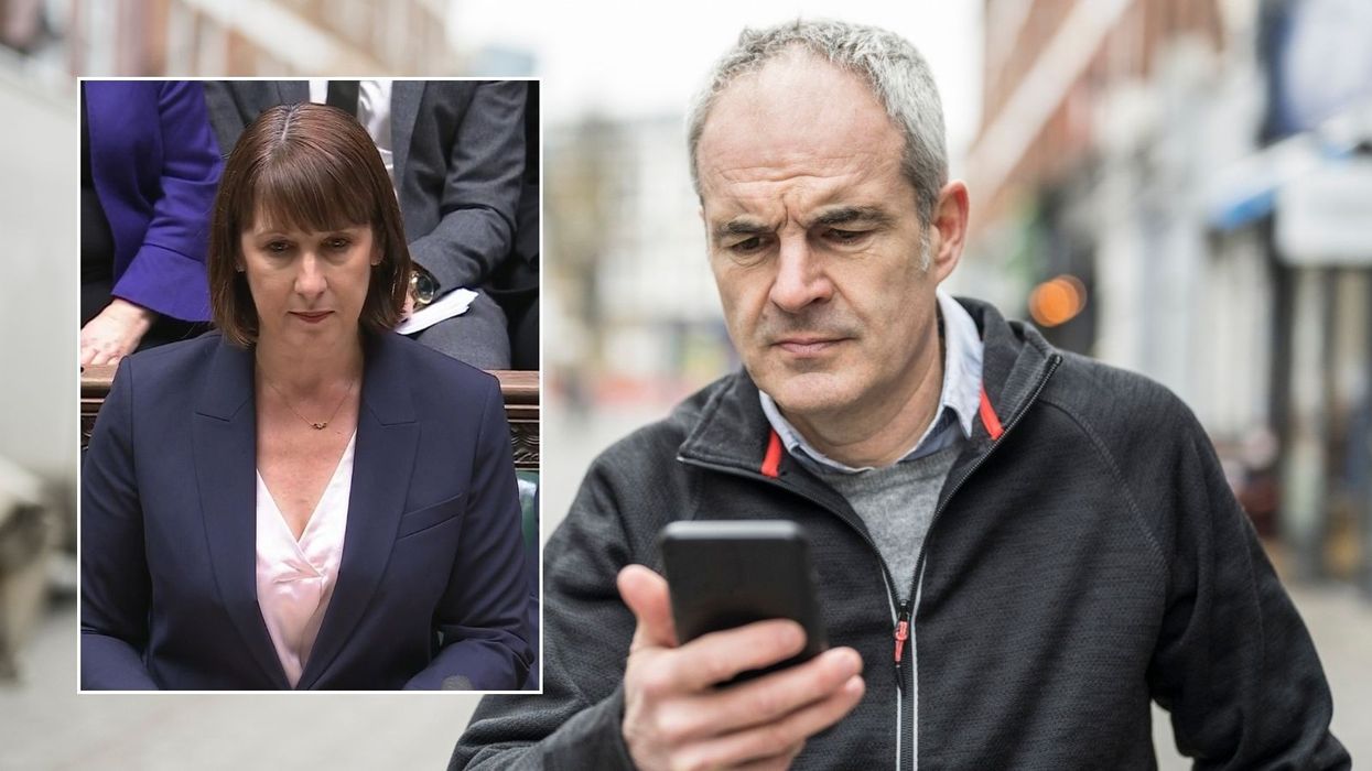 Man on phone and Rachel Reeves