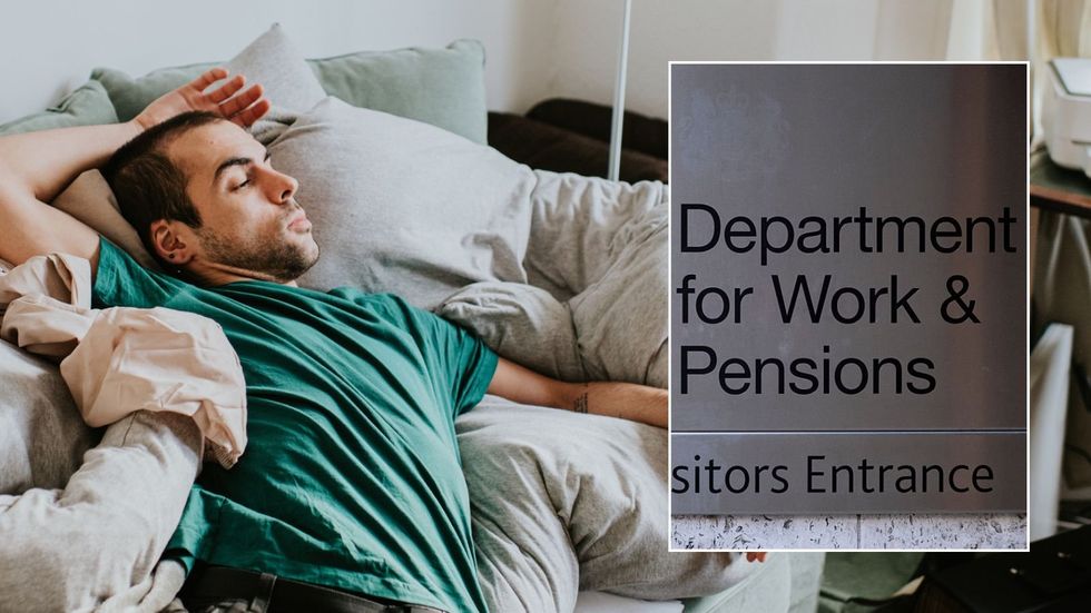 Man on soda and DWP sign