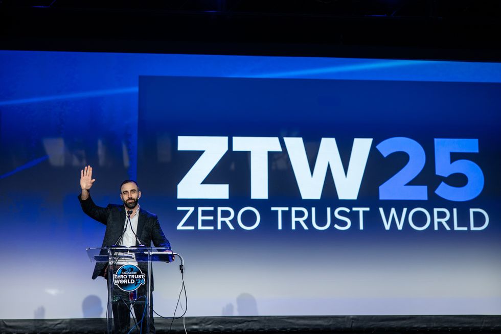 man on stage at \u200bZero Trust World 2025