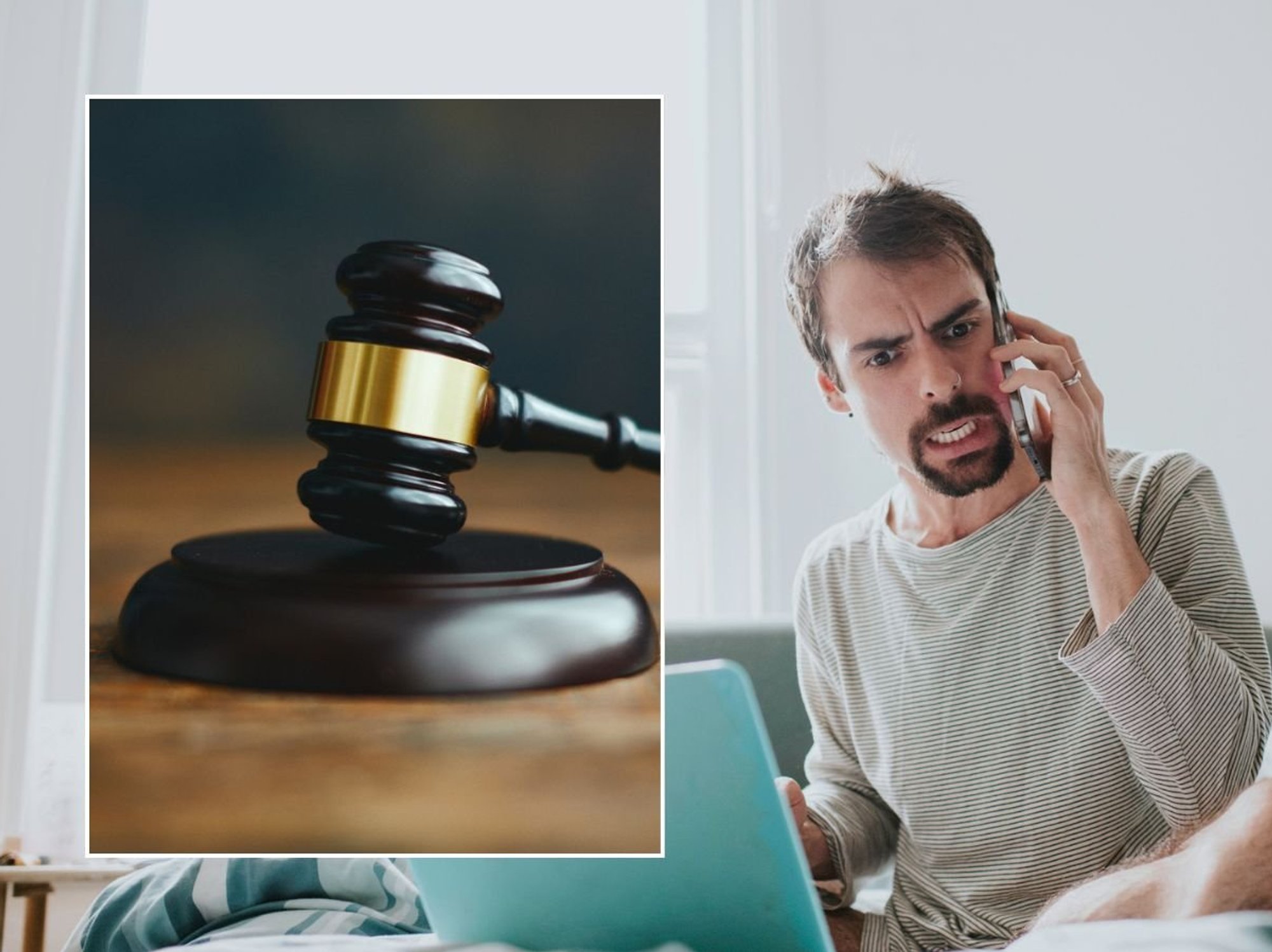 Man on the phone and judge's gavel