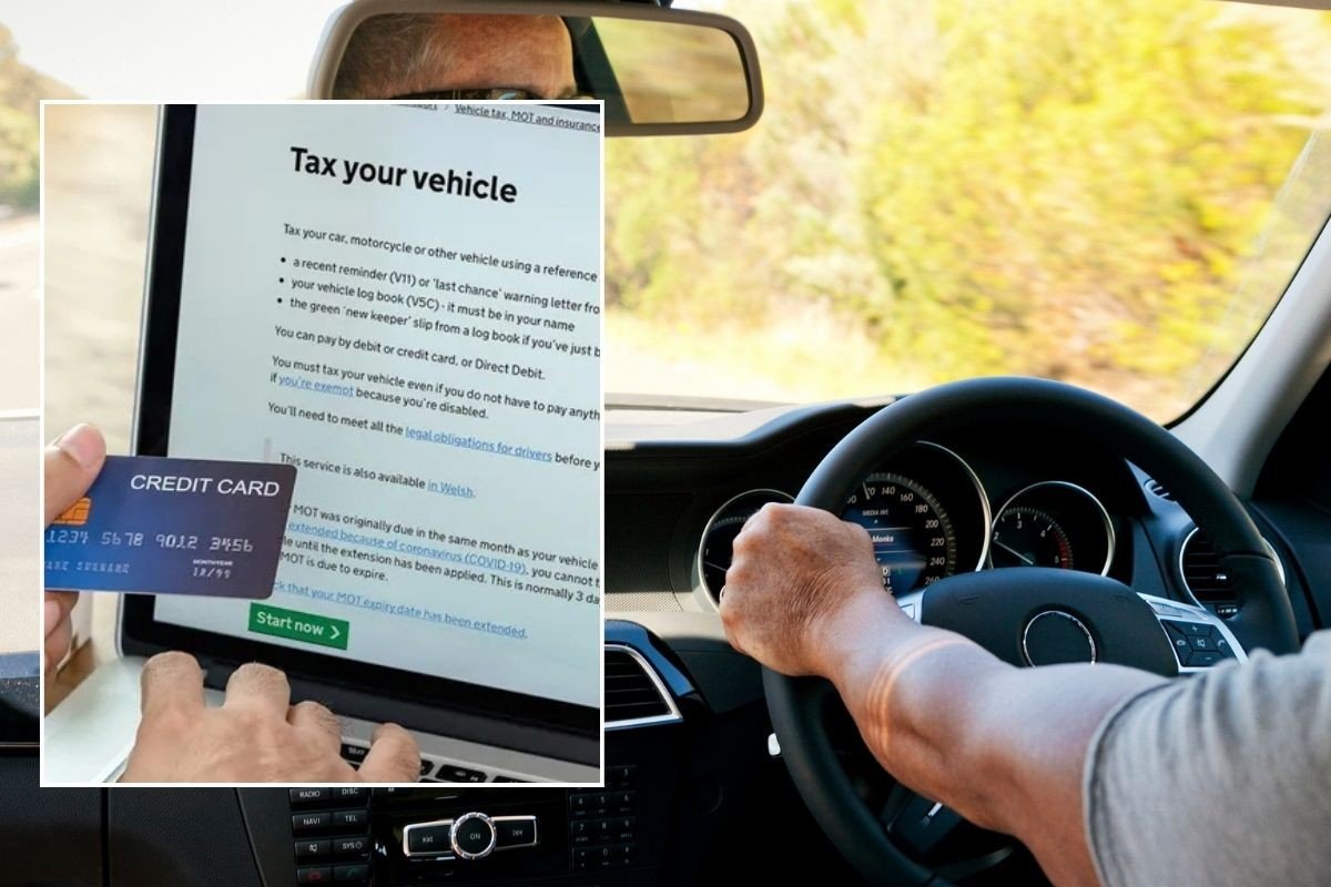 Man paying for vehicle tax and a man driving a car