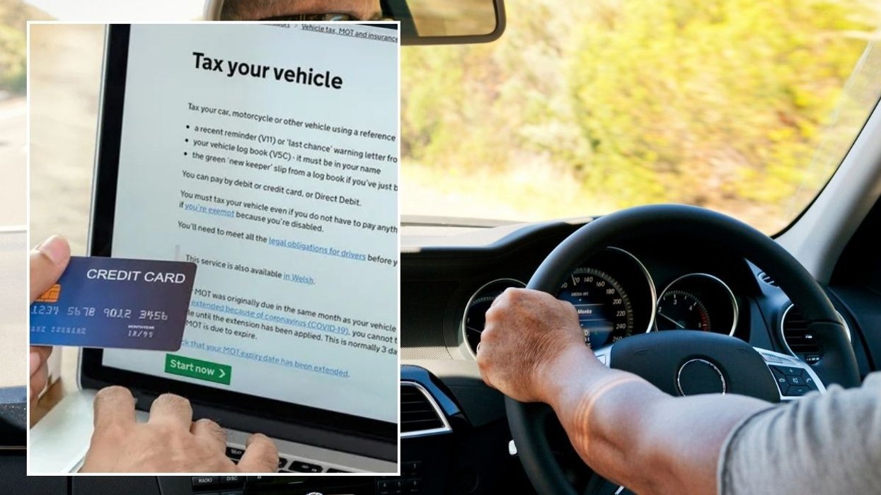 Man paying for vehicle tax and a man driving a car