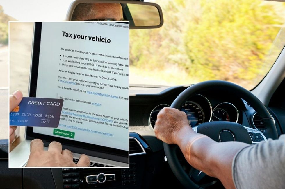 Man paying for vehicle tax and a man driving a car