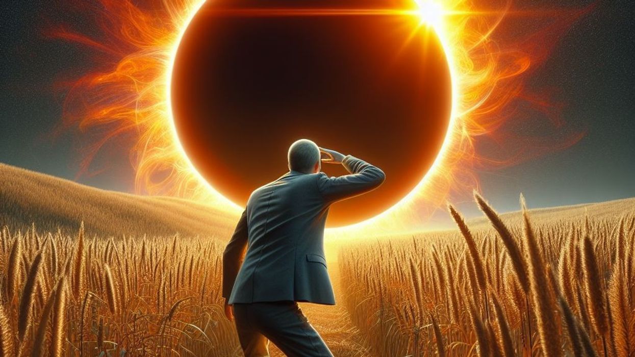 Man peering up at a solar eclipse