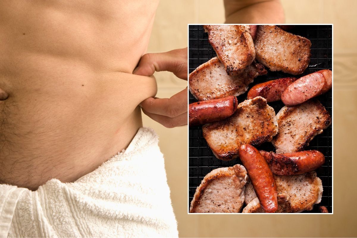 Man pinching side / pieces of pork