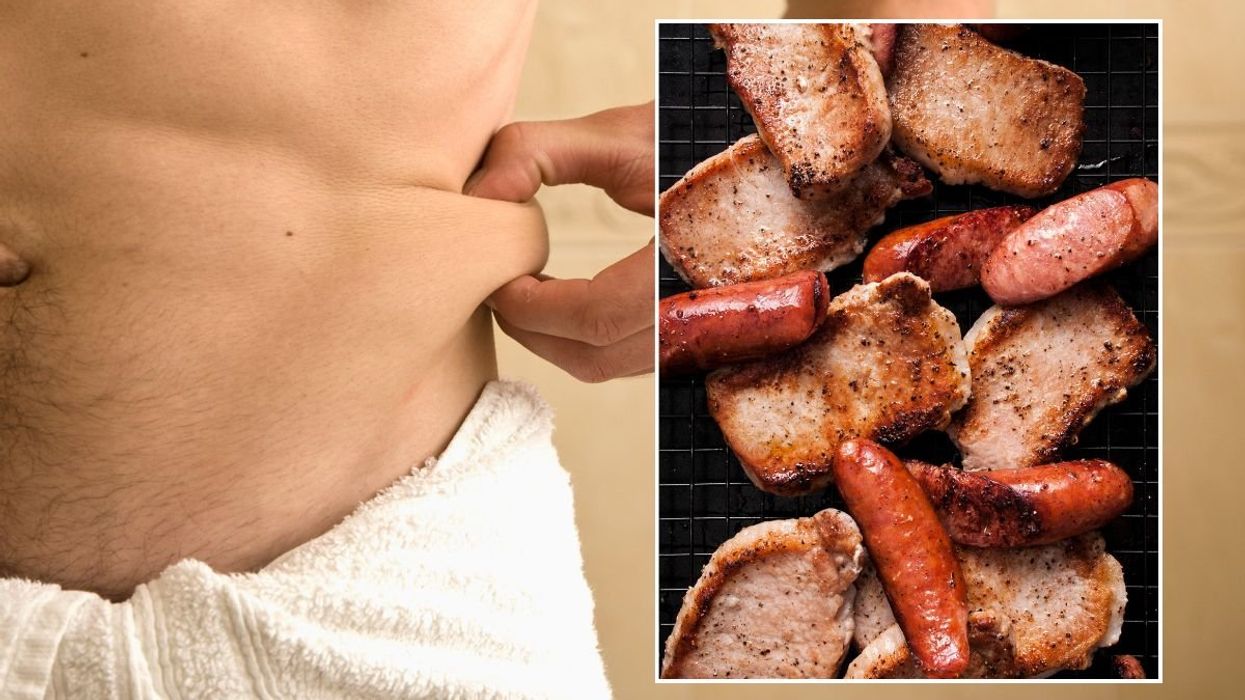 Man pinching side / pieces of pork