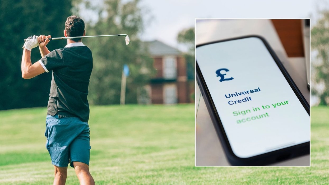 Man playing golf and Universal Credit account on phone