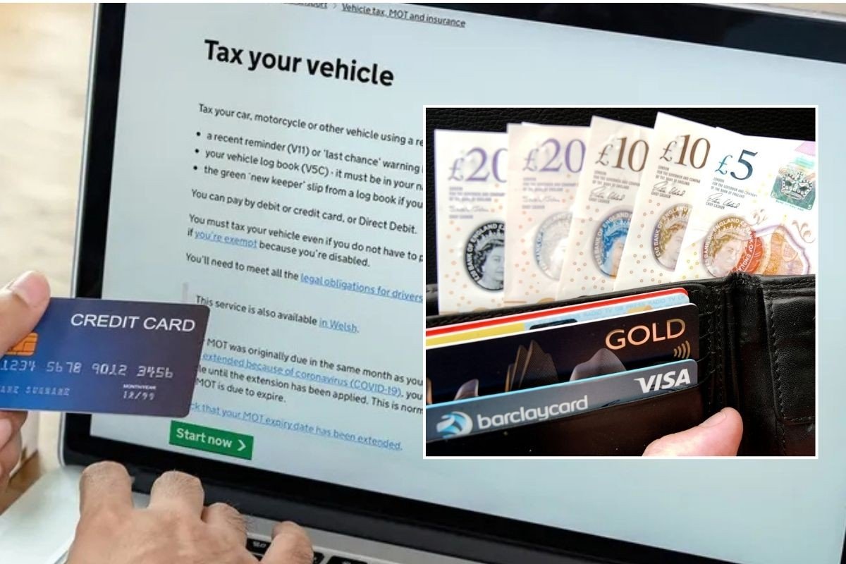 Man renewing car tax and a wallet of cash