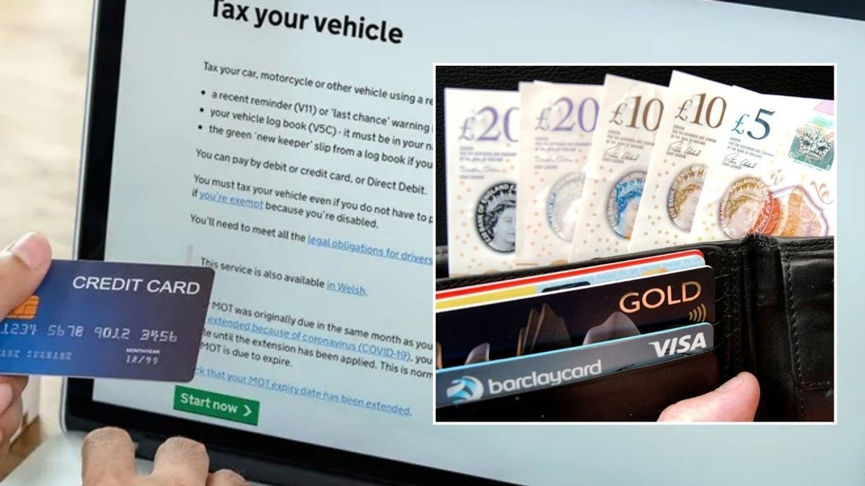 Man renewing car tax and a wallet of cash