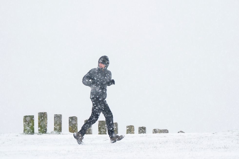 Man running through snow