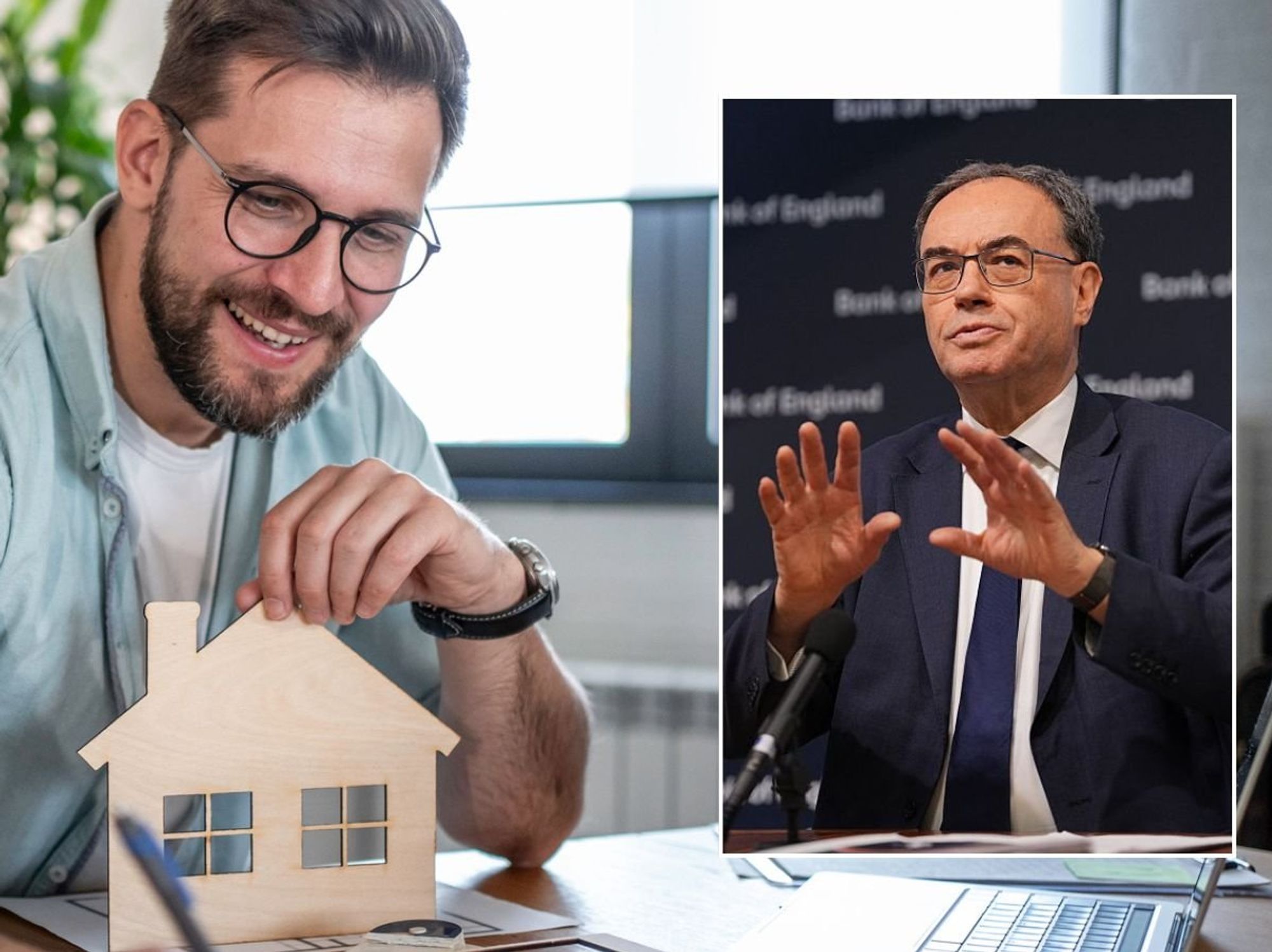 Man signing mortgage deal and Bank of England governor Andrew Bailey