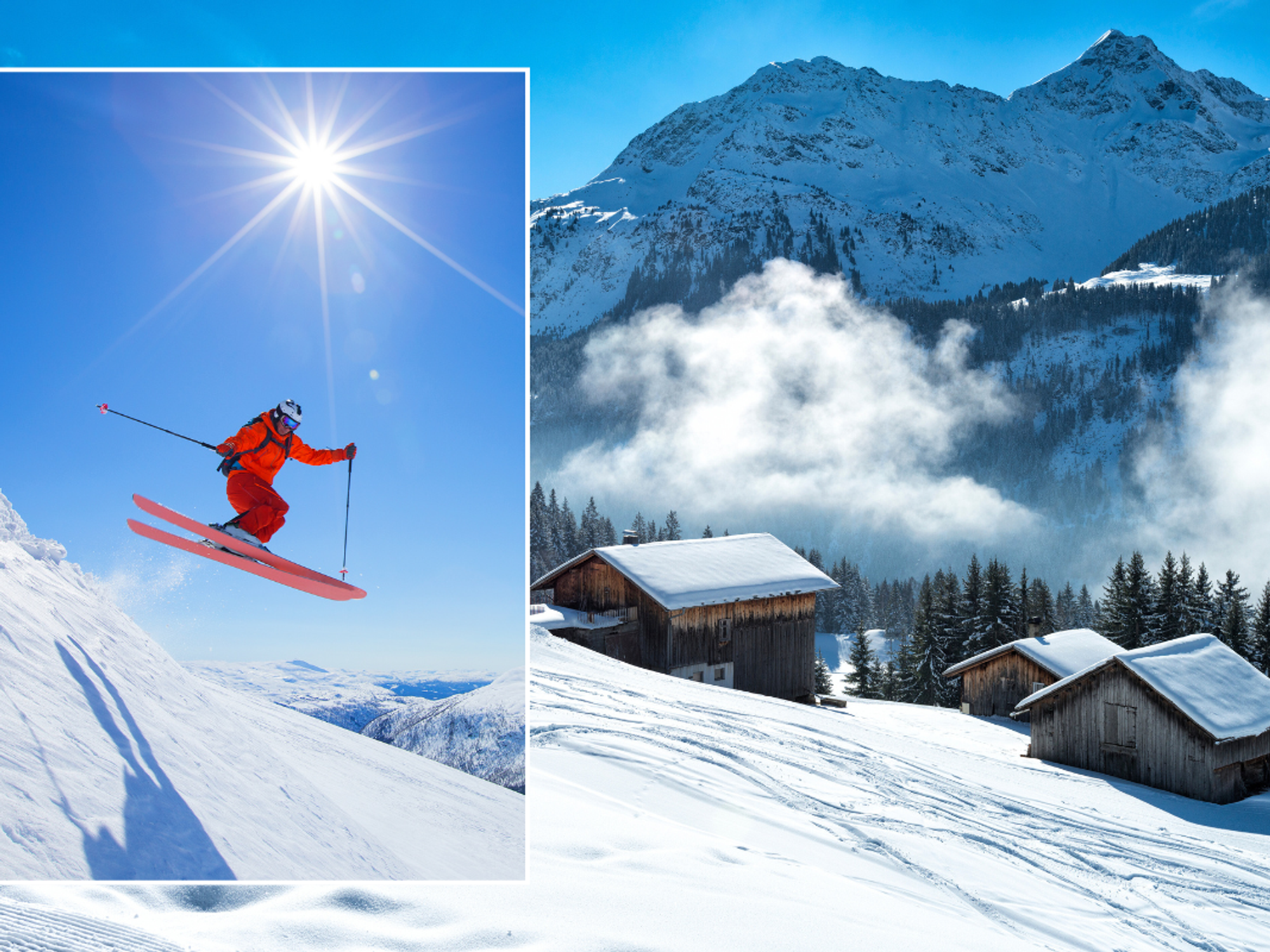 Man skiing / lodges and slopes