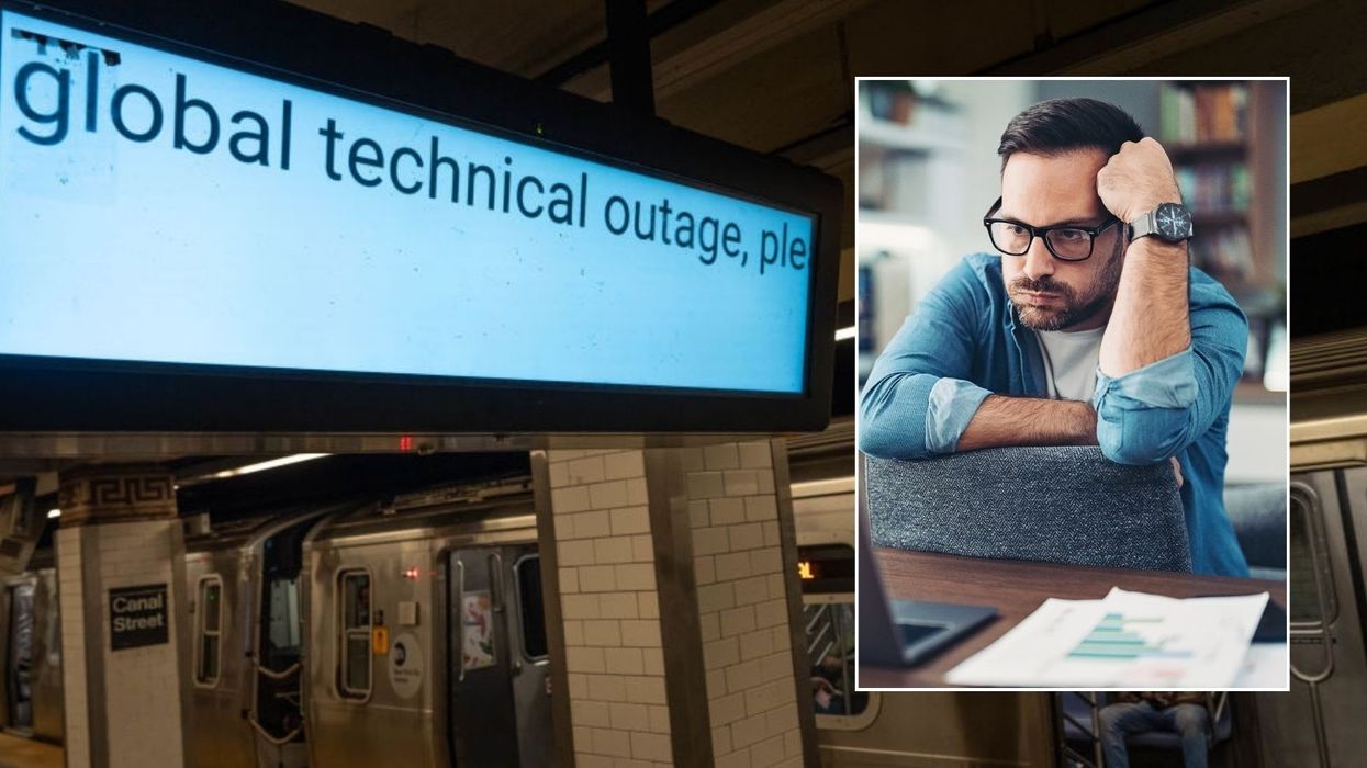 Man stressed and global technical outage sign