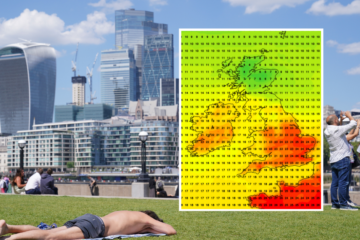 Man sunbathing in London/weather chart