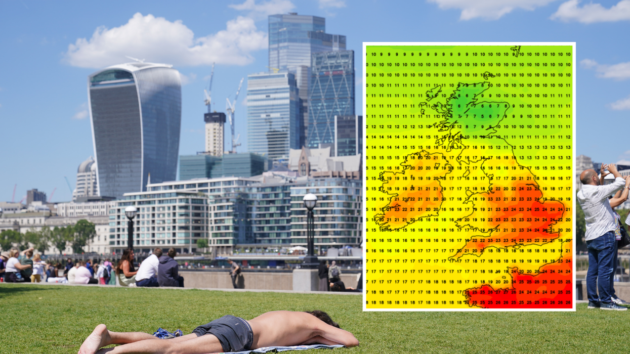 Man sunbathing in London/weather chart
