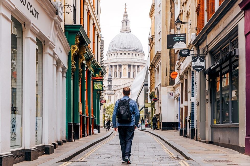 Man walking in London staycation St Pauls
