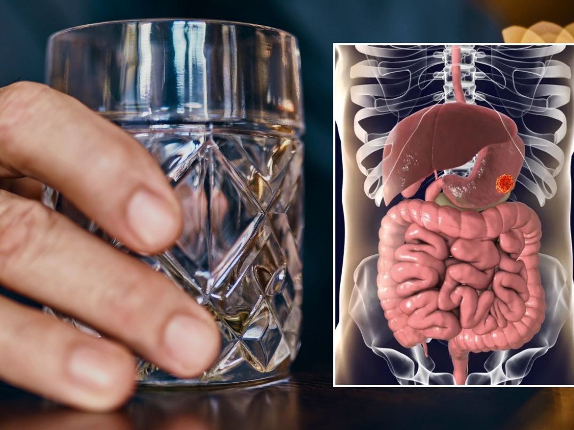 man with drink in hand and cancer composite