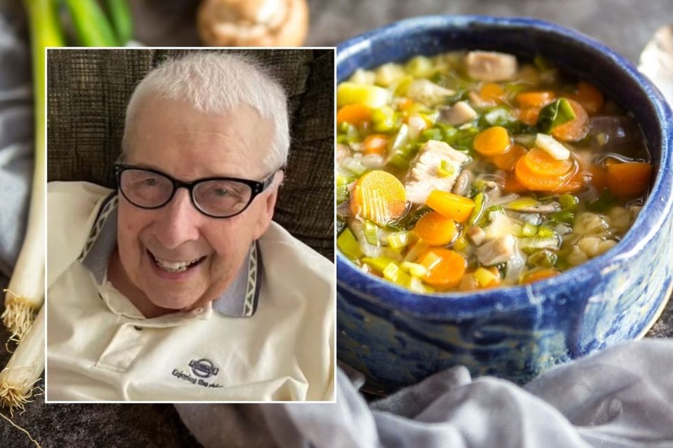 Man with vegetables in pot