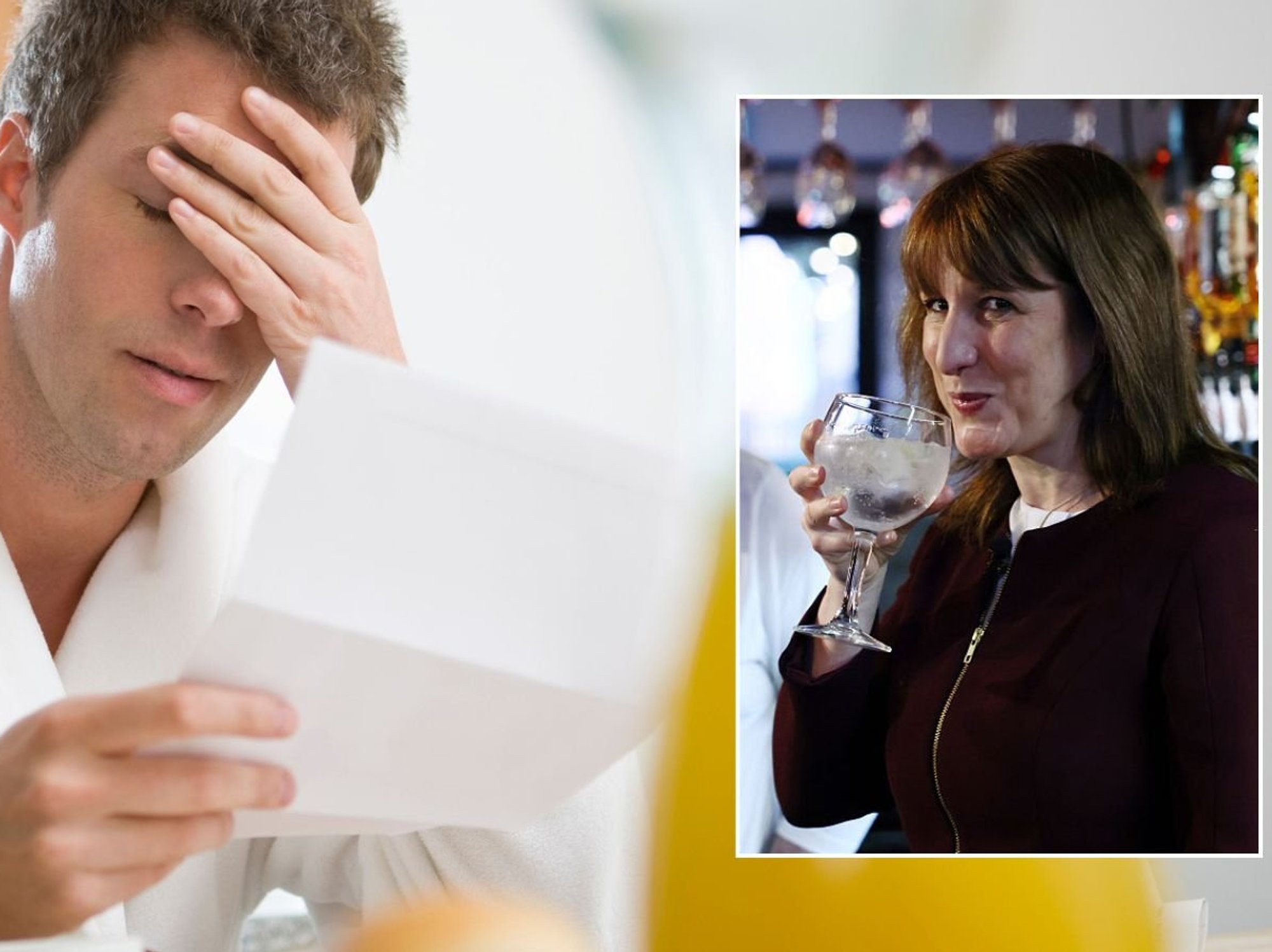 Man worried and Rachel Reeves at the pub