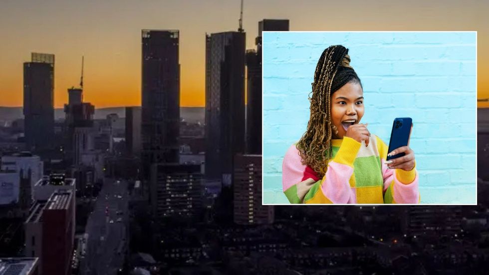 Manchester and woman on phone