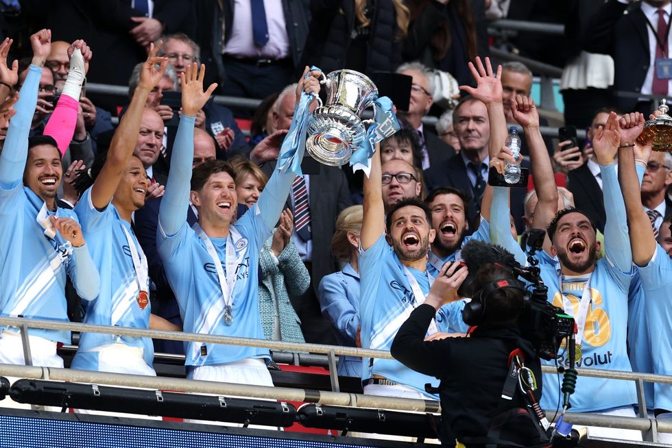 Manchester City FA Cup trophy lift