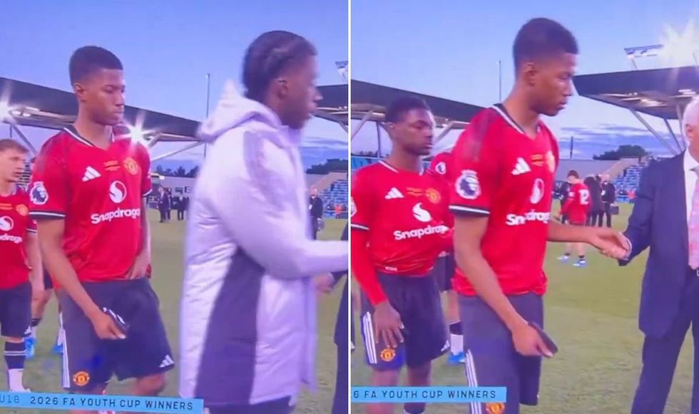 Manchester United ace Chido Obi has come under fire after appearing to shake hands with an FA official moments after taking it out of his shorts