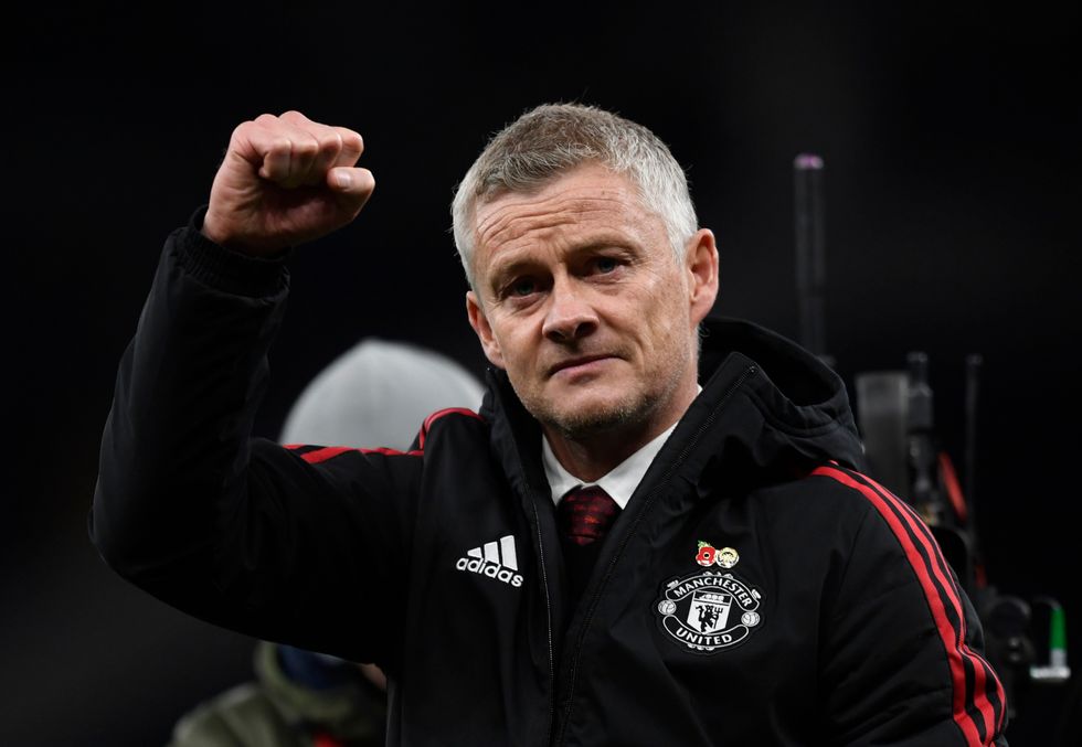 Manchester United manager Ole Gunnar Solskjaer celebrates after the match